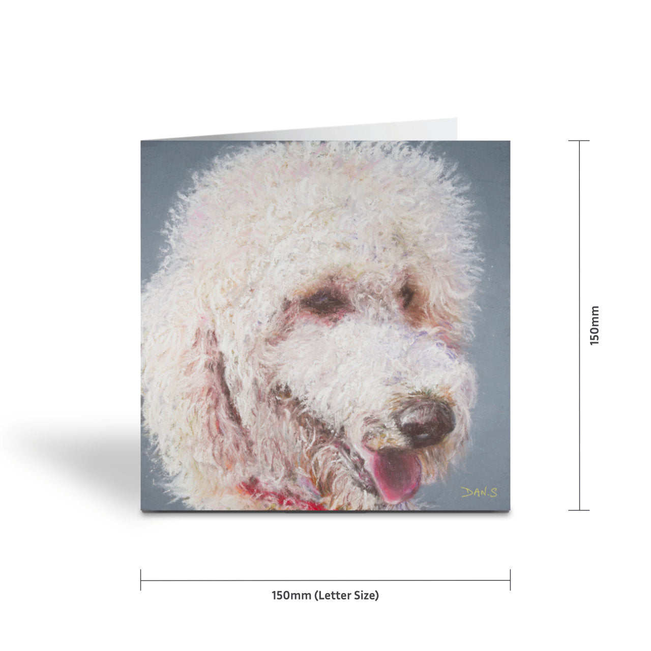 Greetings card featuring a Golden Doodle 