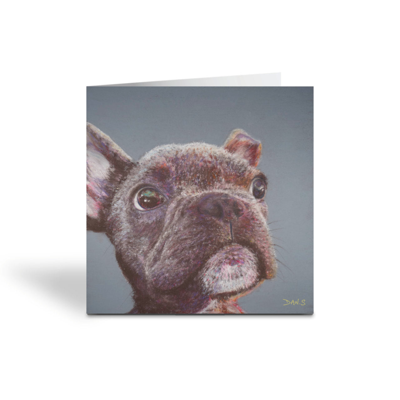 Greetings card featuring a French Bulldog's face 